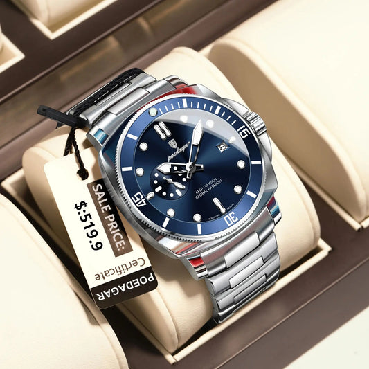 POEDAGAR Luxury Sports Man Wristwatch Luminous Waterproof Date Watch For Men Business Stainless Steel Quartz Men's Watches Reloj