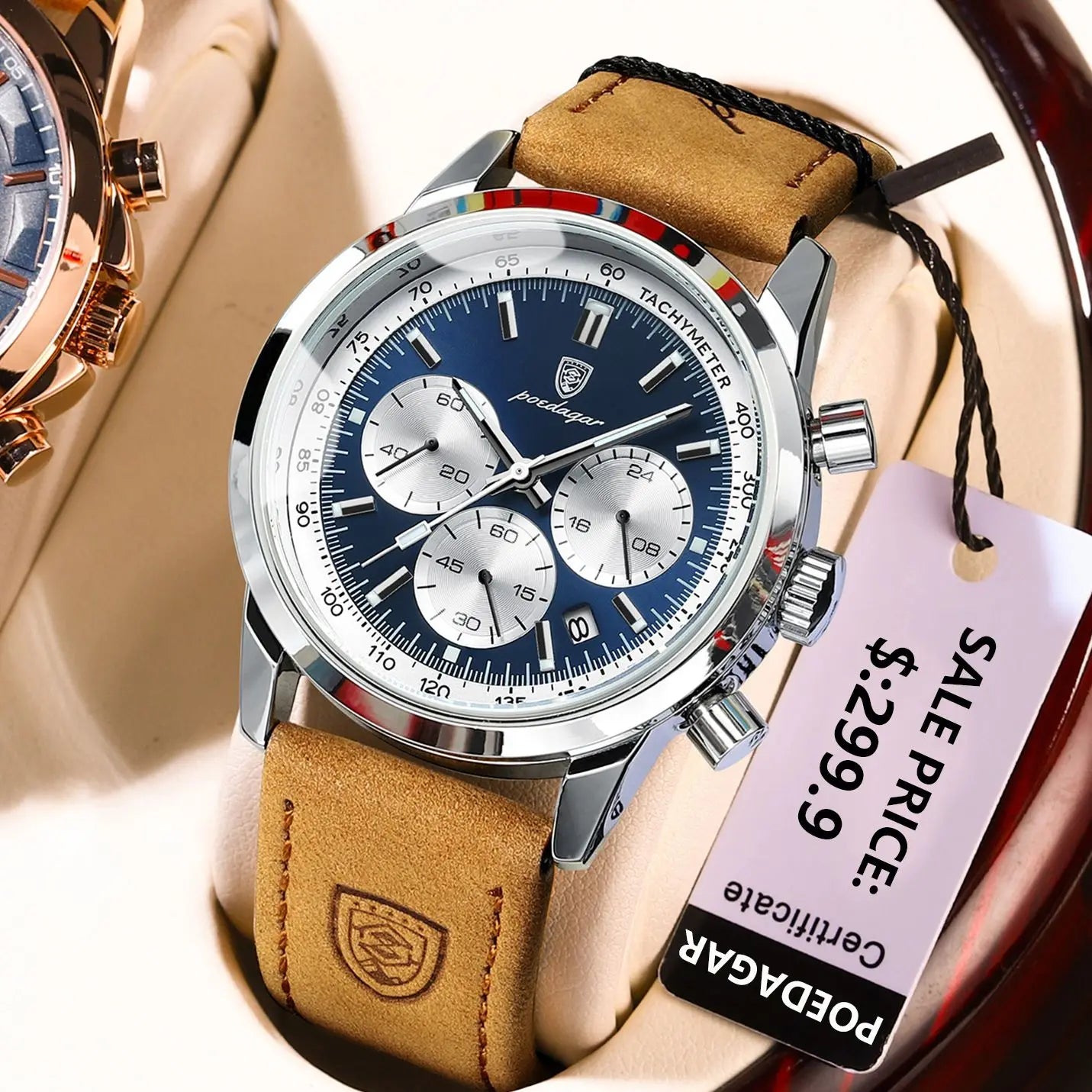 POEDAGAR Luxury Leather Chronograph Watch – Everyday Elegance with Precision