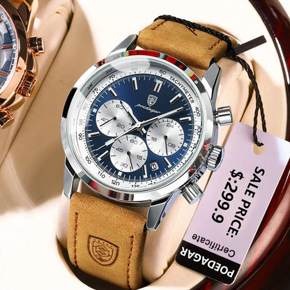 POEDAGAR Luxury Leather Chronograph Watch – Everyday Elegance with Precision