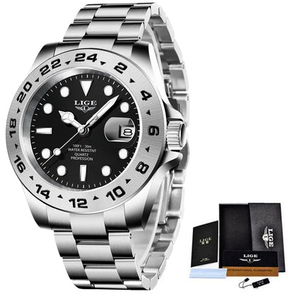 LIGE 2024 Men Watch Stainless Steel Band Date Mens Clock Business Male Watches Waterproof Luxuries Man Wrist Watches for Men