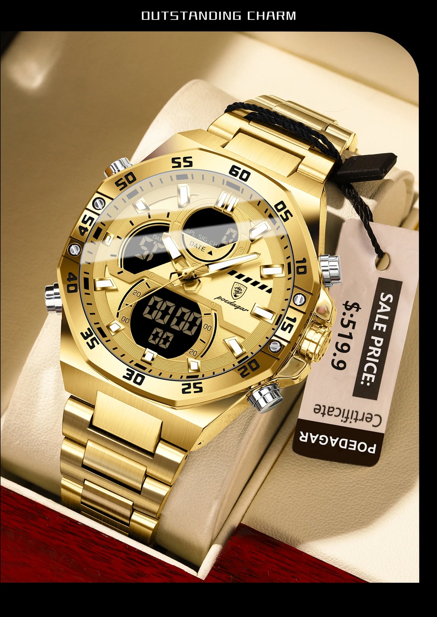 POEDAGAR LED Military-Style Men’s Watch – Tough Look. Smart Function.