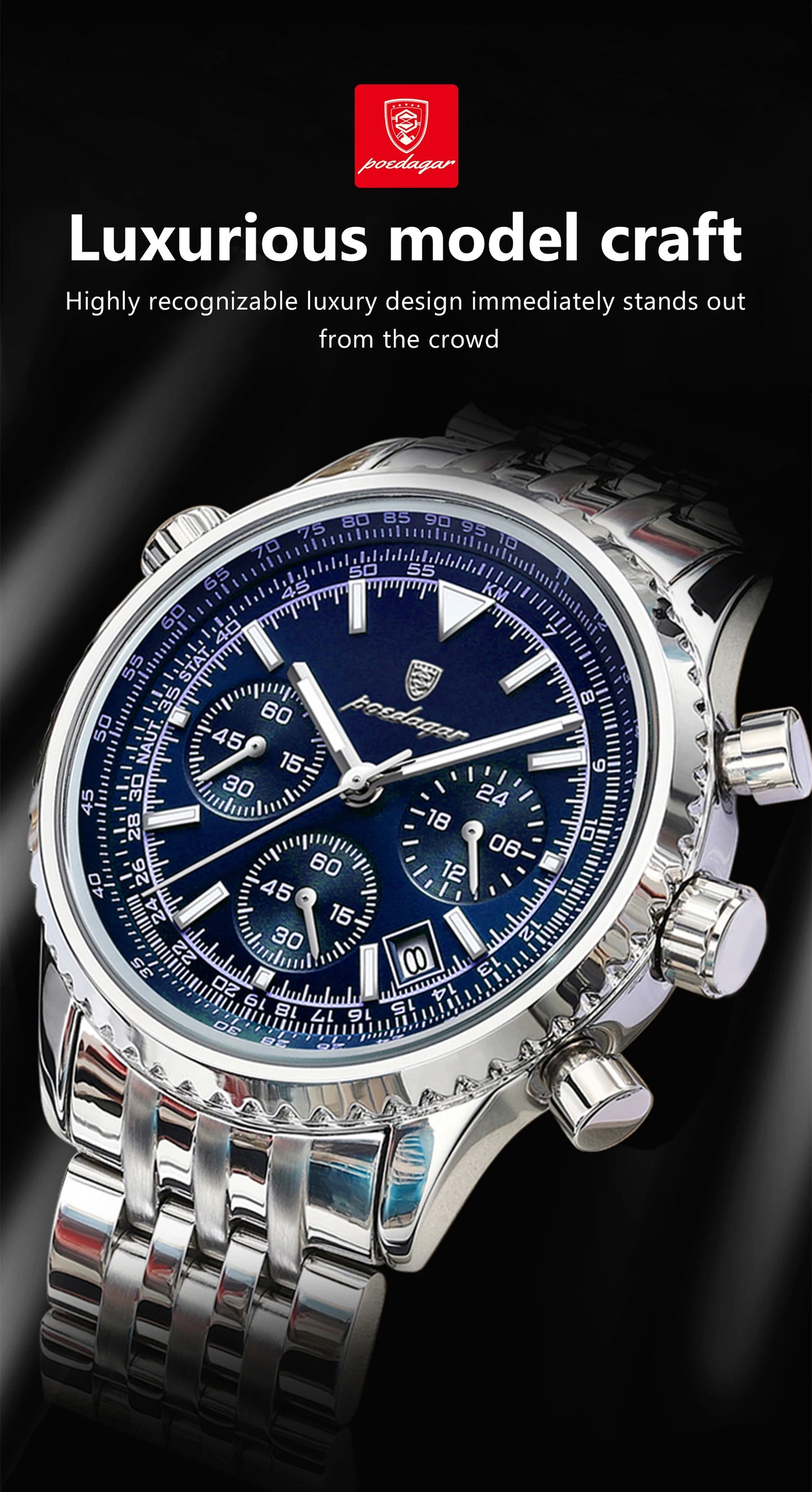 POEDAGAR Military-Style Men’s Chronograph – Tough Design, Timeless Class