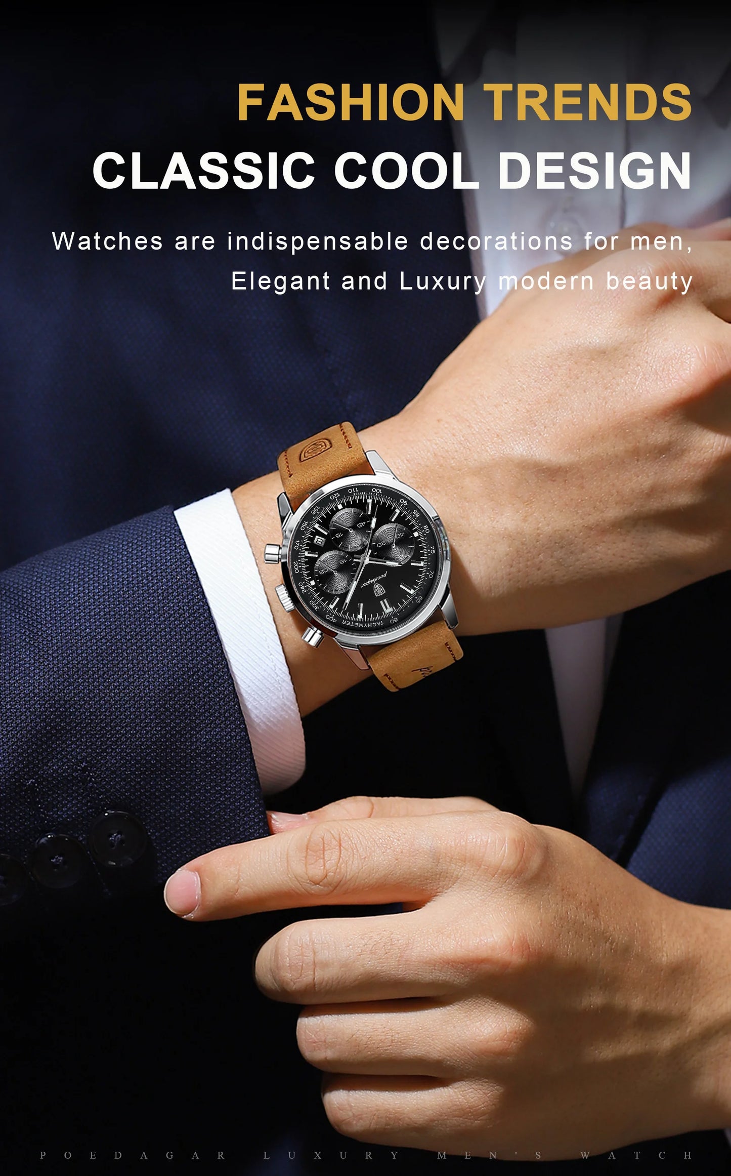 POEDAGAR Luxury Leather Chronograph Watch – Everyday Elegance with Precision