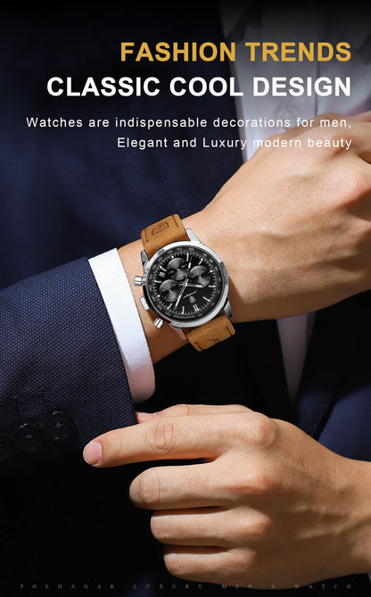 POEDAGAR Luxury Leather Chronograph Watch – Everyday Elegance with Precision