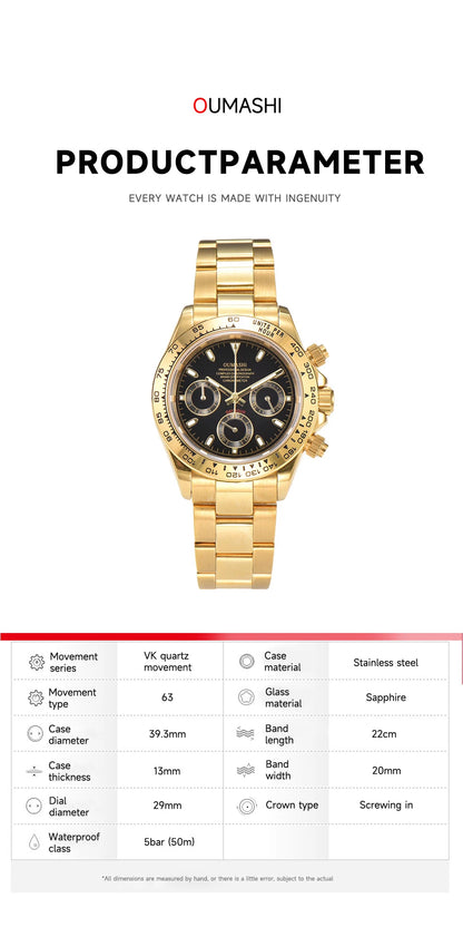 OUMASHI VK63 Man luxury watches Sports Quartz Watch Sapphire Stainless Steel Waterproof  Chronometer for vk63 Movement