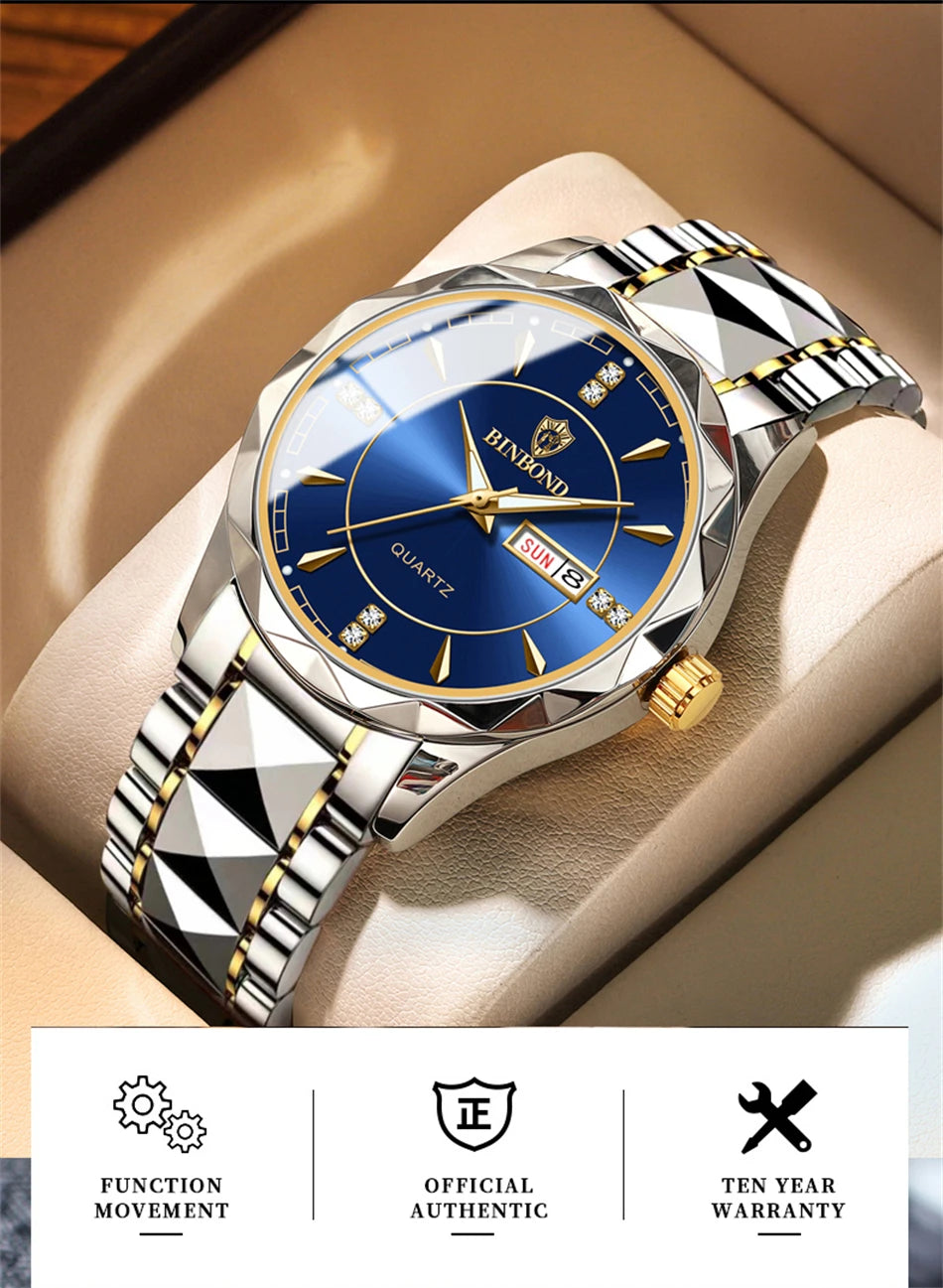 BINBOND Top Brand Luxury Fashion Watch Men Waterproof Week Date Clock Sport Watch Men Quartz Wristwatch