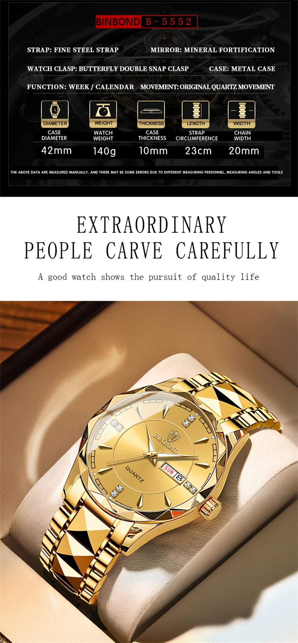 BINBOND Top Brand Luxury Fashion Watch Men Waterproof Week Date Clock Sport Watch Men Quartz Wristwatch