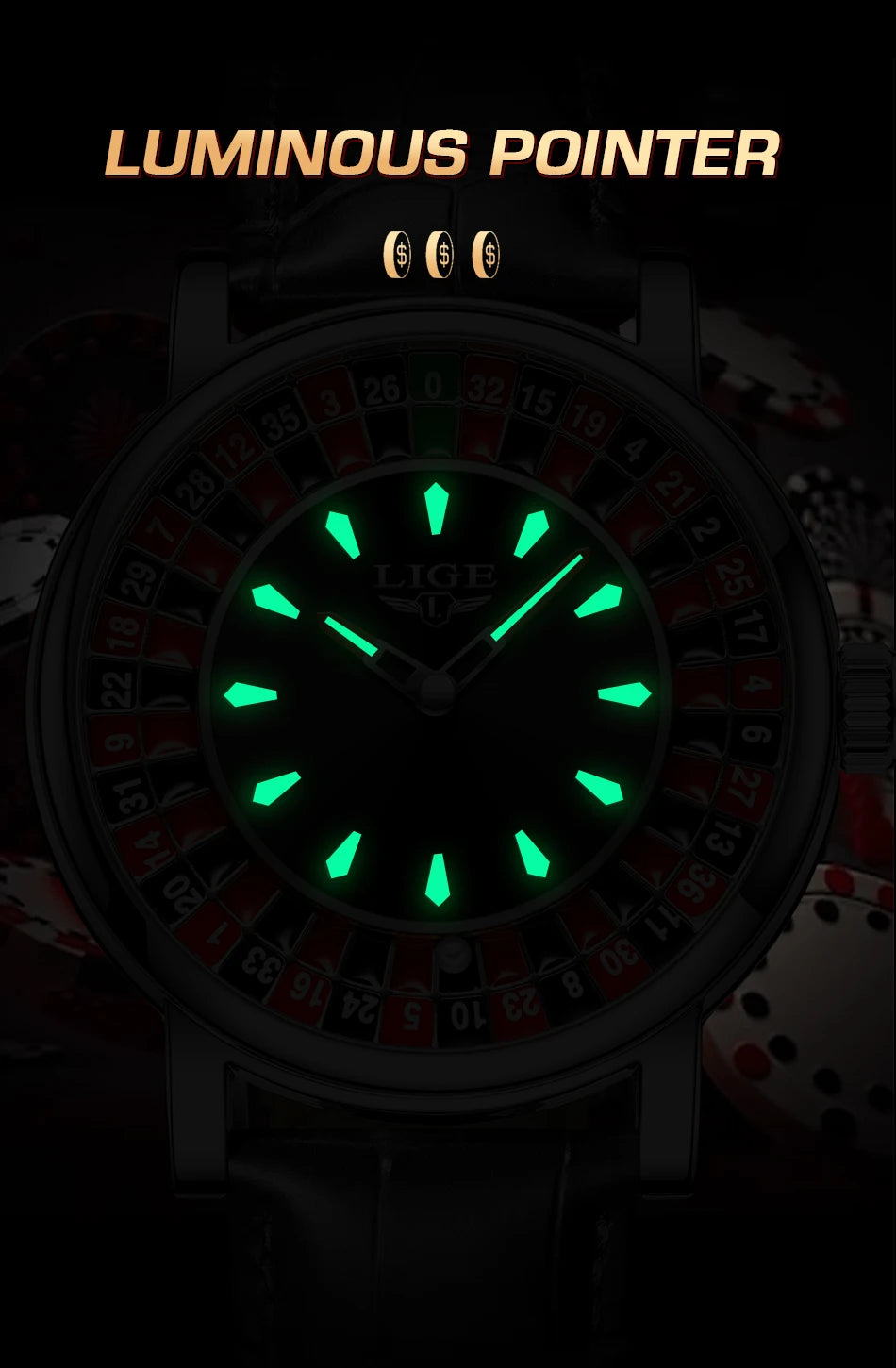 LIGE Roulette Dial Men’s Watch – A Bold Spin on Everyday Style