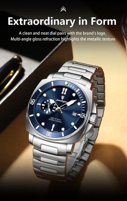 POEDAGAR Luxury Sports Man Wristwatch Luminous Waterproof Date Watch For Men Business Stainless Steel Quartz Men's Watches Reloj