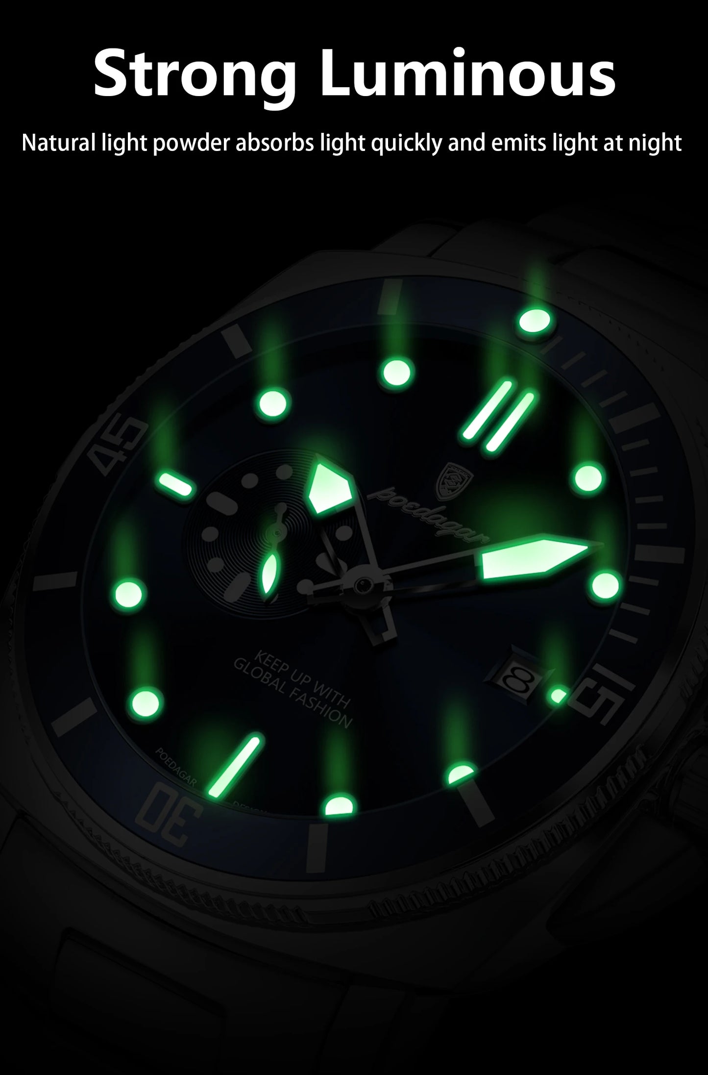 POEDAGAR Luxury Sports Man Wristwatch Luminous Waterproof Date Watch For Men Business Stainless Steel Quartz Men's Watches Reloj