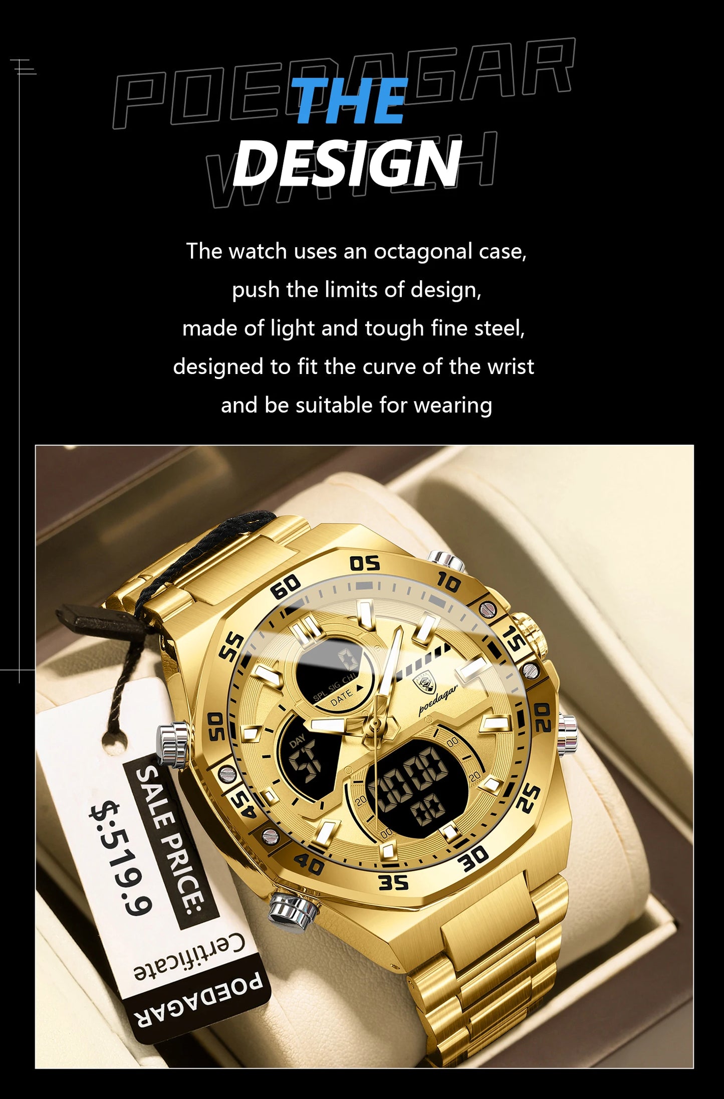 POEDAGAR LED Military-Style Men’s Watch – Tough Look. Smart Function.