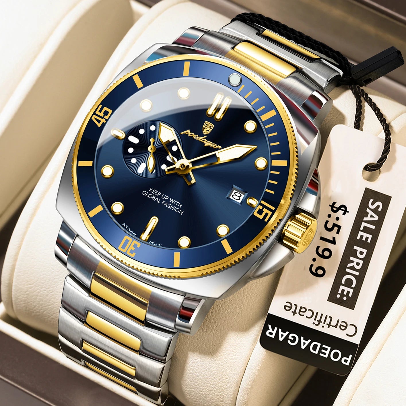 POEDAGAR Luxury Sports Man Wristwatch Luminous Waterproof Date Watch For Men Business Stainless Steel Quartz Men's Watches Reloj