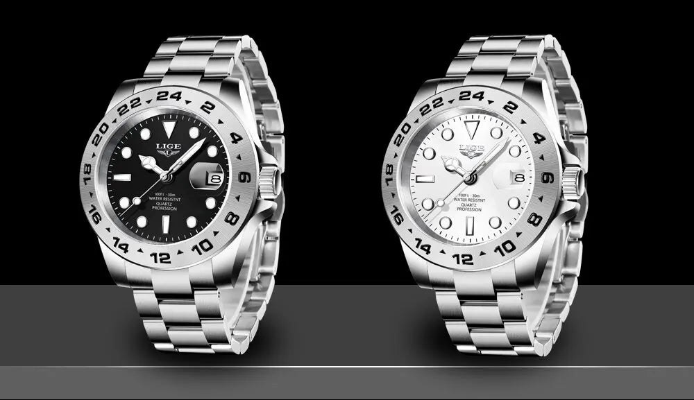 LIGE 2024 Men Watch Stainless Steel Band Date Mens Clock Business Male Watches Waterproof Luxuries Man Wrist Watches for Men
