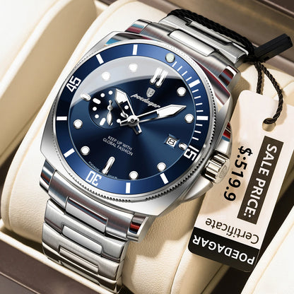 POEDAGAR Luxury Sports Man Wristwatch Luminous Waterproof Date Watch For Men Business Stainless Steel Quartz Men's Watches Reloj