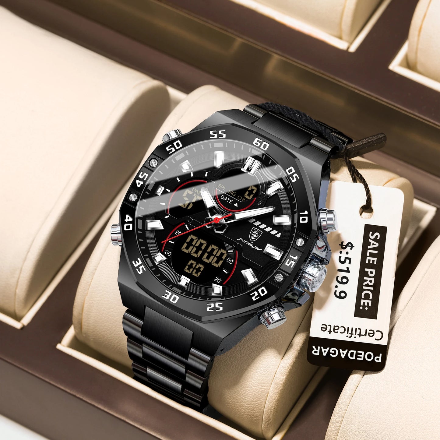 POEDAGAR LED Military-Style Men’s Watch – Tough Look. Smart Function.