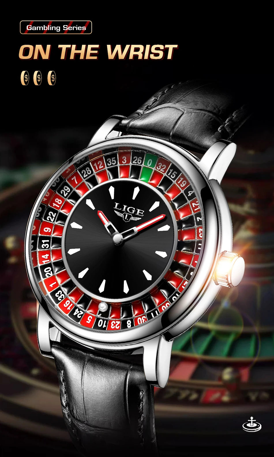 LIGE Roulette Dial Men’s Watch – A Bold Spin on Everyday Style