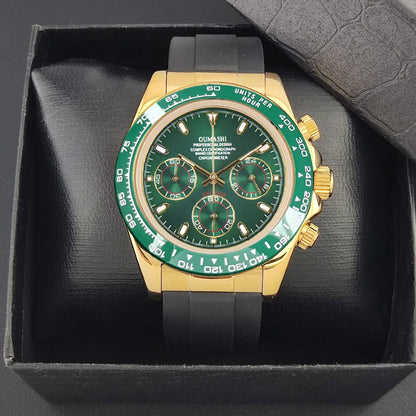 Luxury 39.3mm quartz Chronograph Business Watch Men's VK63 Sport watches Sapphire Glass green gold dial Ceramic bezel vk63 watch