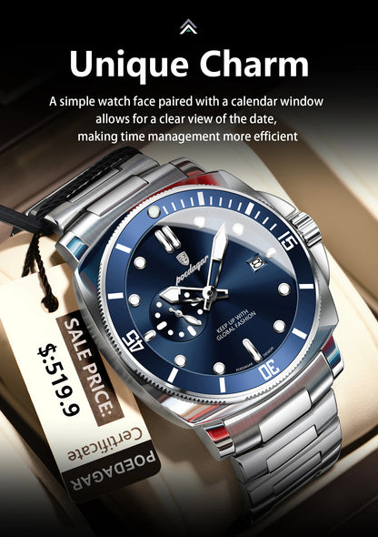 POEDAGAR Luxury Sports Man Wristwatch Luminous Waterproof Date Watch For Men Business Stainless Steel Quartz Men's Watches Reloj