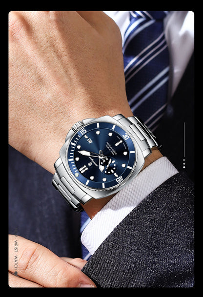 POEDAGAR Luxury Sports Man Wristwatch Luminous Waterproof Date Watch For Men Business Stainless Steel Quartz Men's Watches Reloj