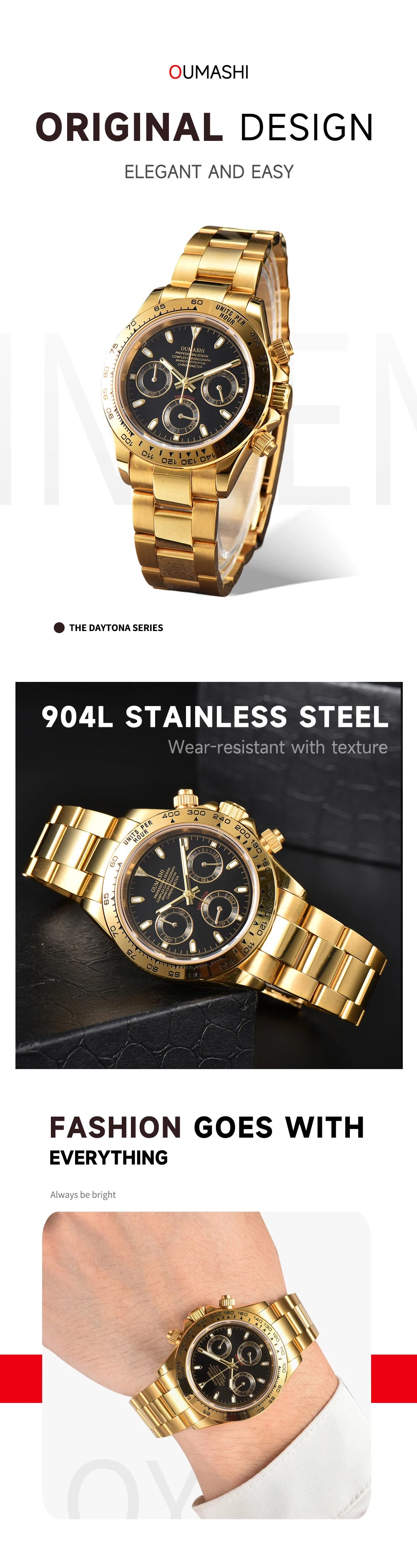 OUMASHI VK63 Man luxury watches Sports Quartz Watch Sapphire Stainless Steel Waterproof  Chronometer for vk63 Movement