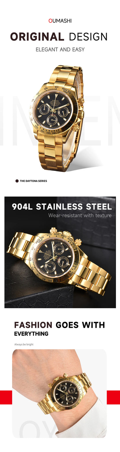 OUMASHI VK63 Man luxury watches Sports Quartz Watch Sapphire Stainless Steel Waterproof  Chronometer for vk63 Movement