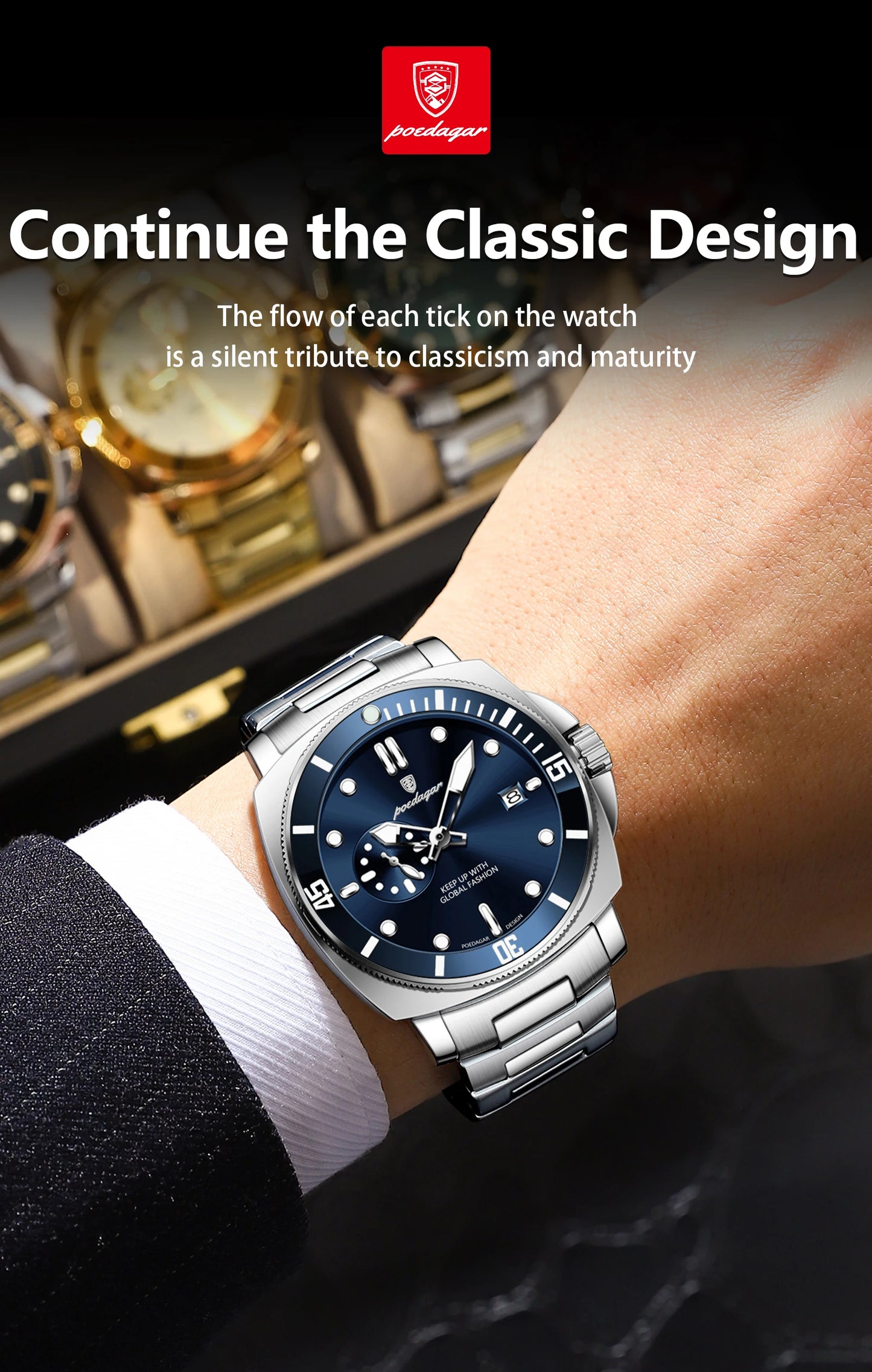 POEDAGAR Luxury Sports Man Wristwatch Luminous Waterproof Date Watch For Men Business Stainless Steel Quartz Men's Watches Reloj