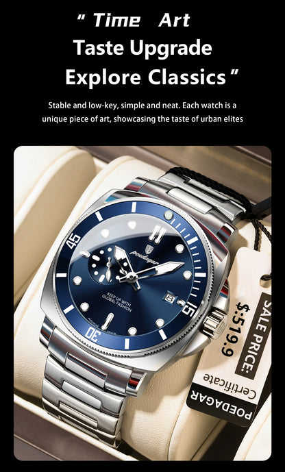 POEDAGAR Luxury Sports Man Wristwatch Luminous Waterproof Date Watch For Men Business Stainless Steel Quartz Men's Watches Reloj