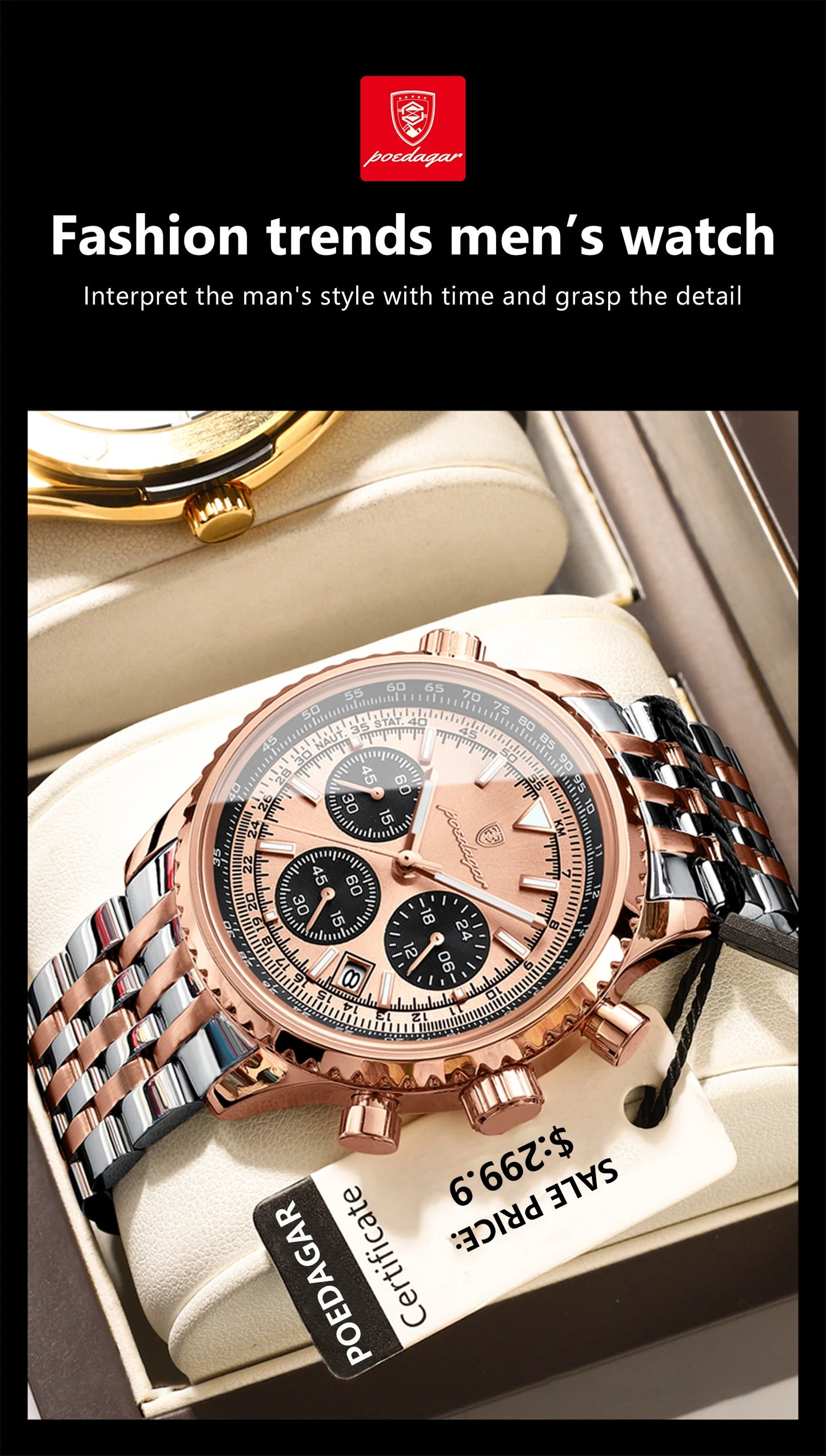POEDAGAR Men’s Luxury Chronograph Watch – Bold. Precise. Ready for Anything.