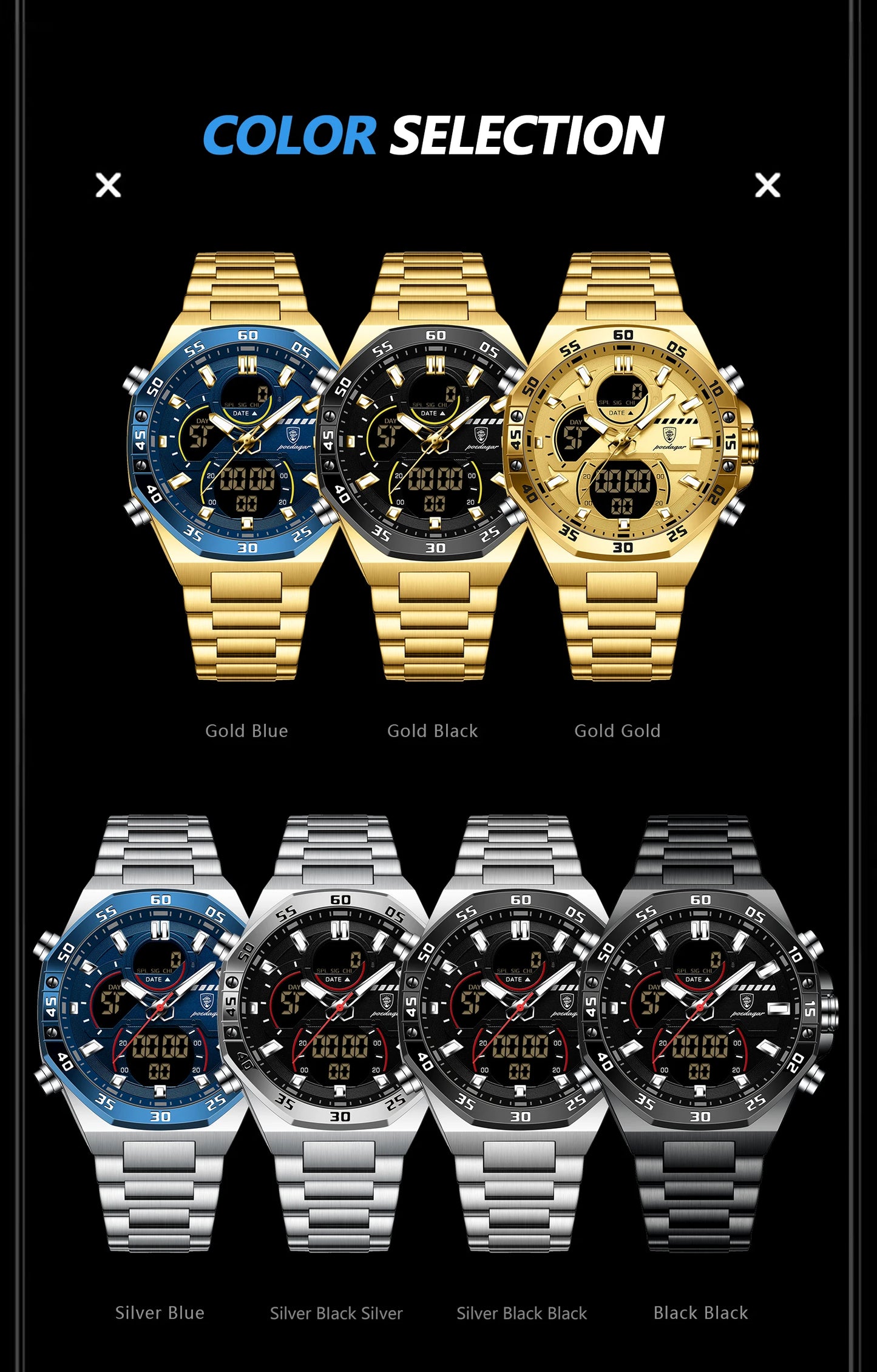 POEDAGAR LED Military-Style Men’s Watch – Tough Look. Smart Function.