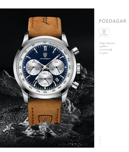 POEDAGAR Luxury Leather Chronograph Watch – Everyday Elegance with Precision