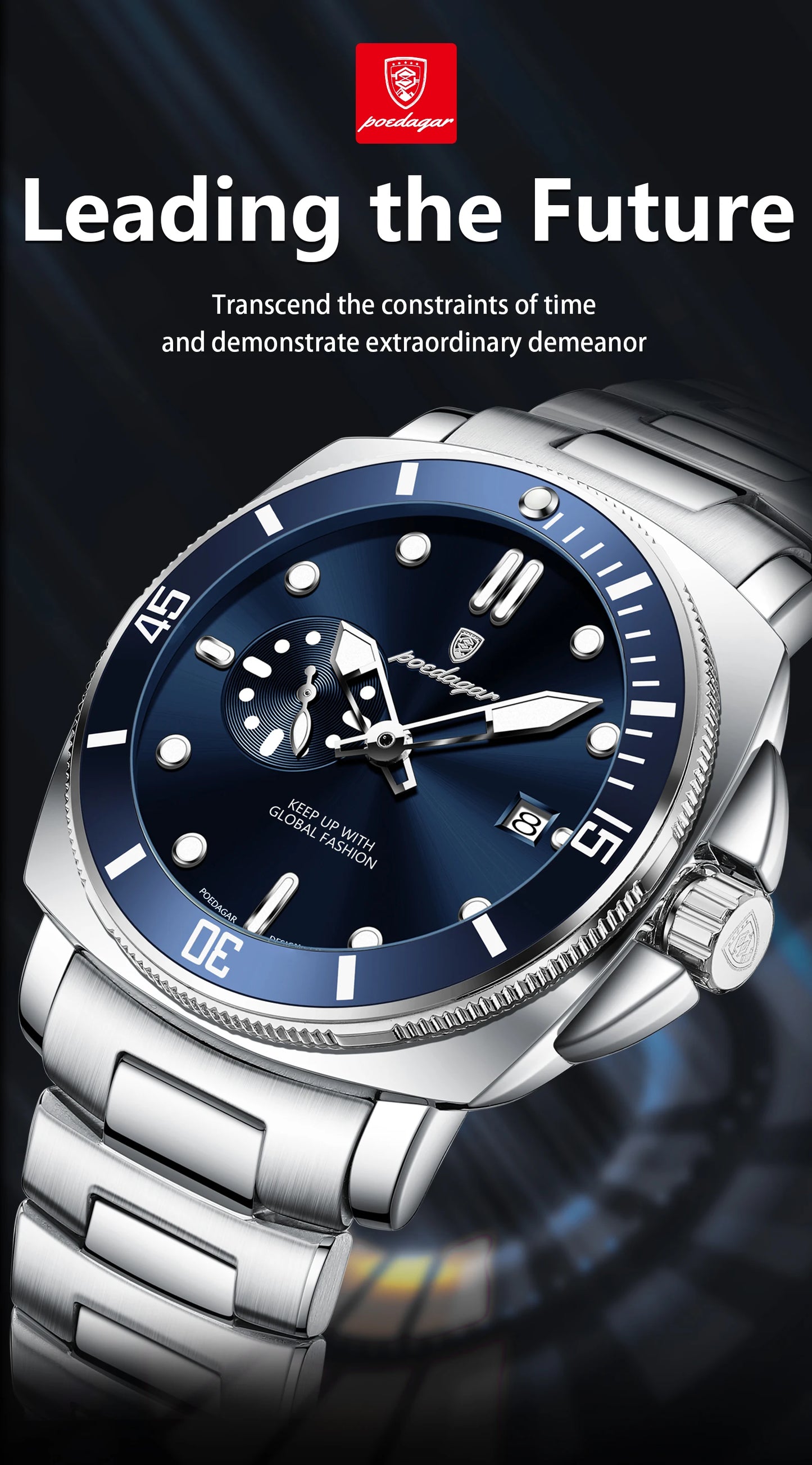 POEDAGAR Luxury Sports Man Wristwatch Luminous Waterproof Date Watch For Men Business Stainless Steel Quartz Men's Watches Reloj