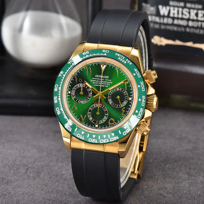 Luxury 39.3mm quartz Chronograph Business Watch Men's VK63 Sport watches Sapphire Glass green gold dial Ceramic bezel vk63 watch