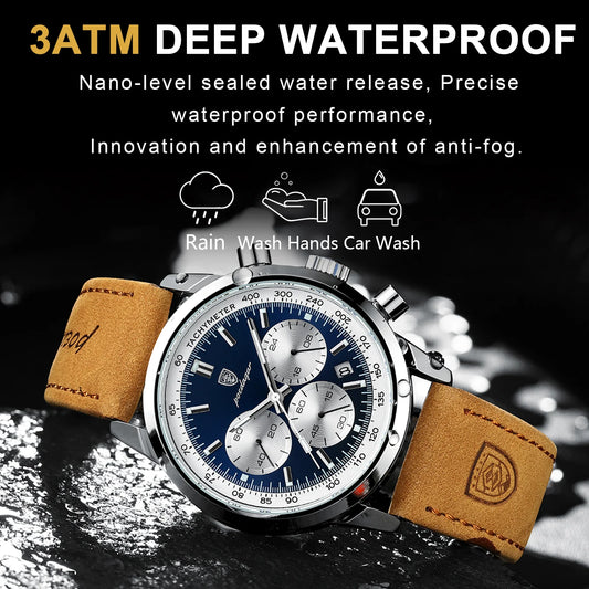 POEDAGAR Luxury Leather Chronograph Watch – Everyday Elegance with Precision