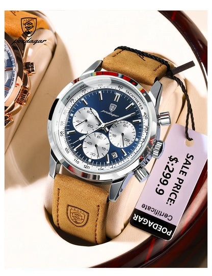 POEDAGAR Luxury Leather Chronograph Watch – Everyday Elegance with Precision