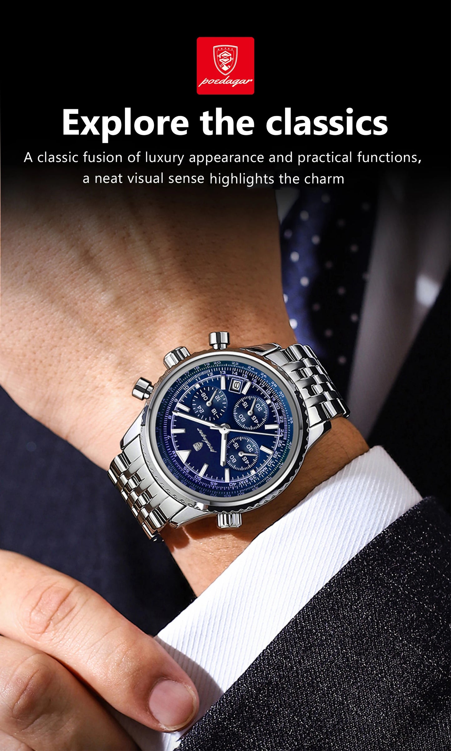 POEDAGAR Military-Style Men’s Chronograph – Tough Design, Timeless Class