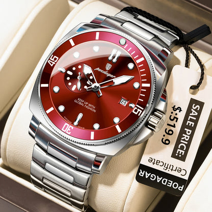 POEDAGAR Luxury Sports Man Wristwatch Luminous Waterproof Date Watch For Men Business Stainless Steel Quartz Men's Watches Reloj