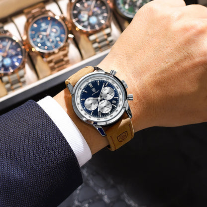 POEDAGAR Luxury Leather Chronograph Watch – Everyday Elegance with Precision