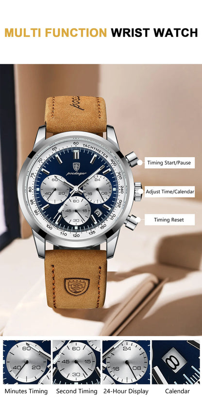 POEDAGAR Luxury Leather Chronograph Watch – Everyday Elegance with Precision