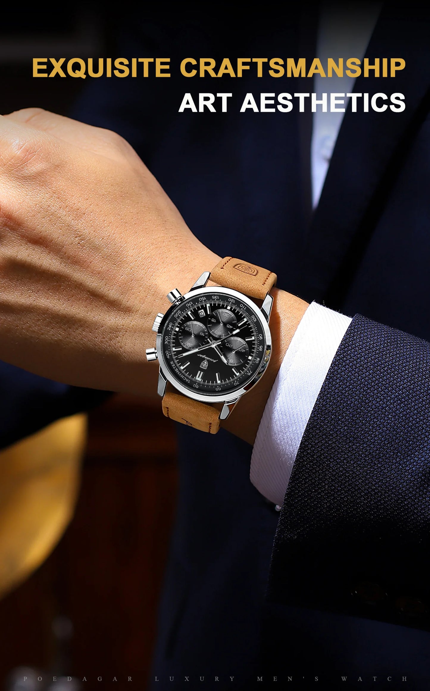 POEDAGAR Luxury Leather Chronograph Watch – Everyday Elegance with Precision