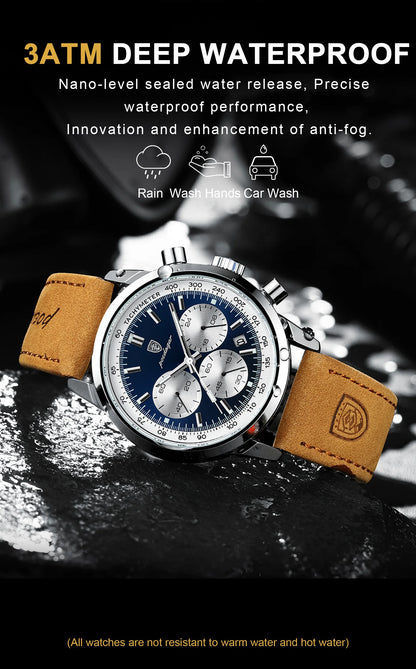 POEDAGAR Luxury Leather Chronograph Watch – Everyday Elegance with Precision