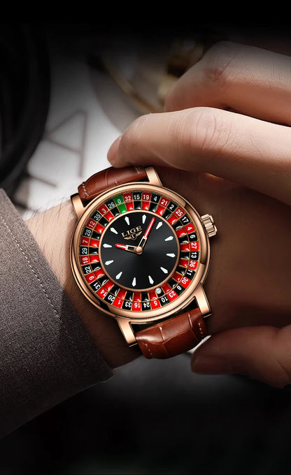 LIGE Roulette Dial Men’s Watch – A Bold Spin on Everyday Style