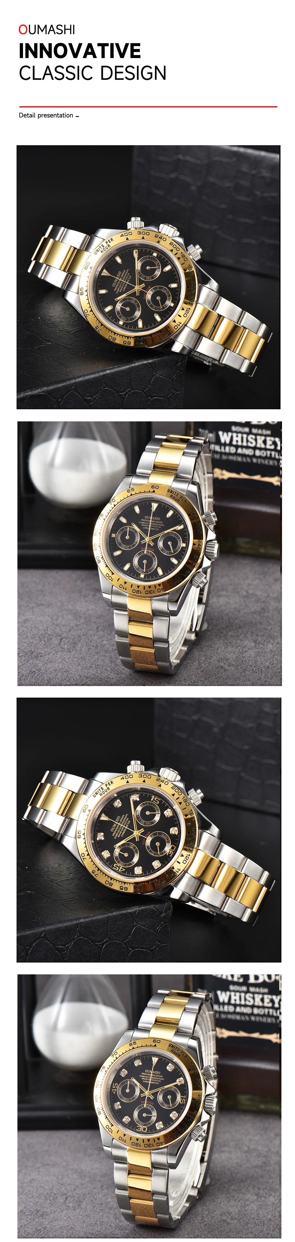 OUMASHI VK63 Man luxury watches Sports Quartz Watch Sapphire Stainless Steel Waterproof  Chronometer for vk63 Movement
