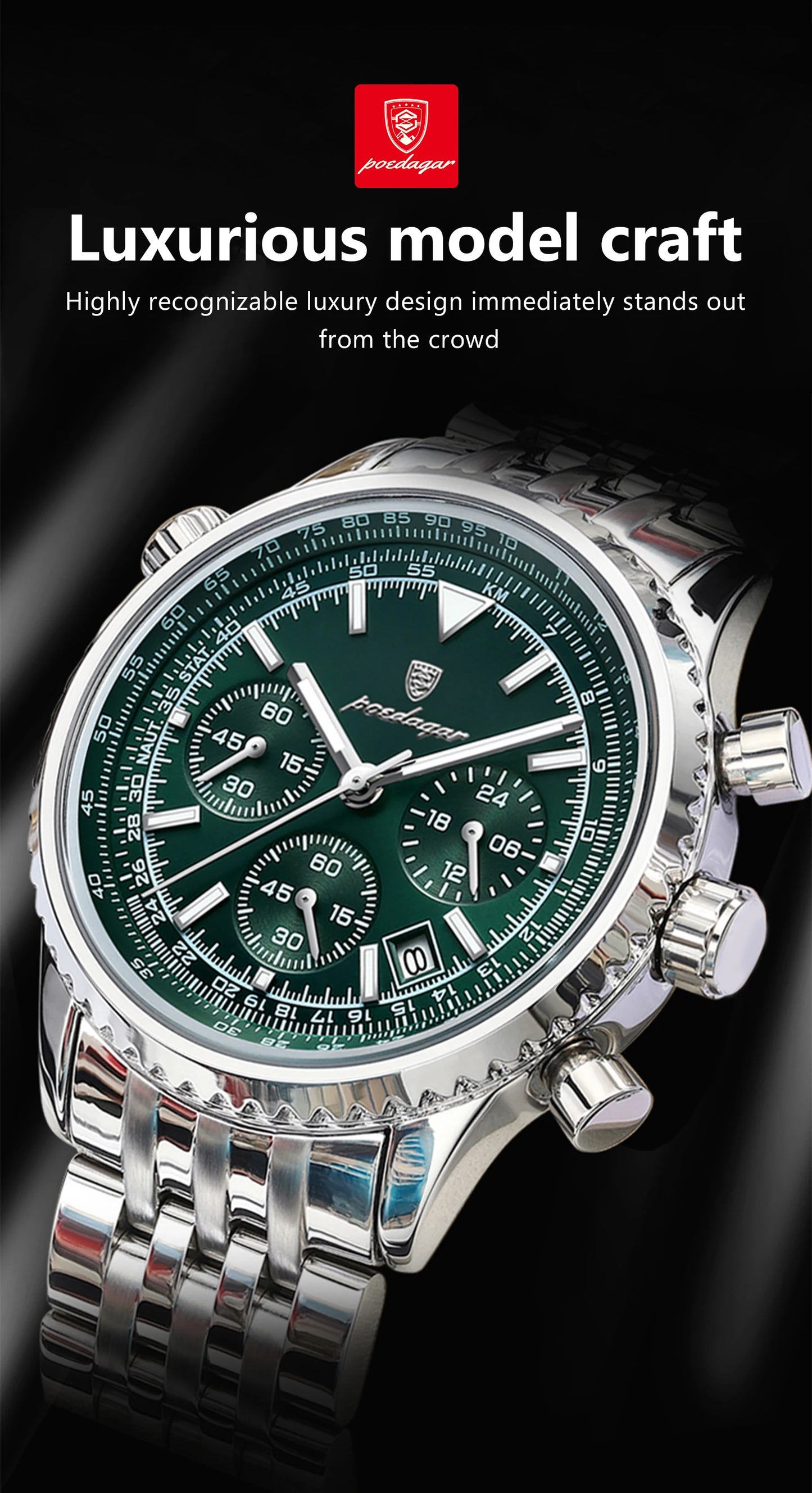 POEDAGAR Men’s Luxury Chronograph Watch – Bold. Precise. Ready for Anything.