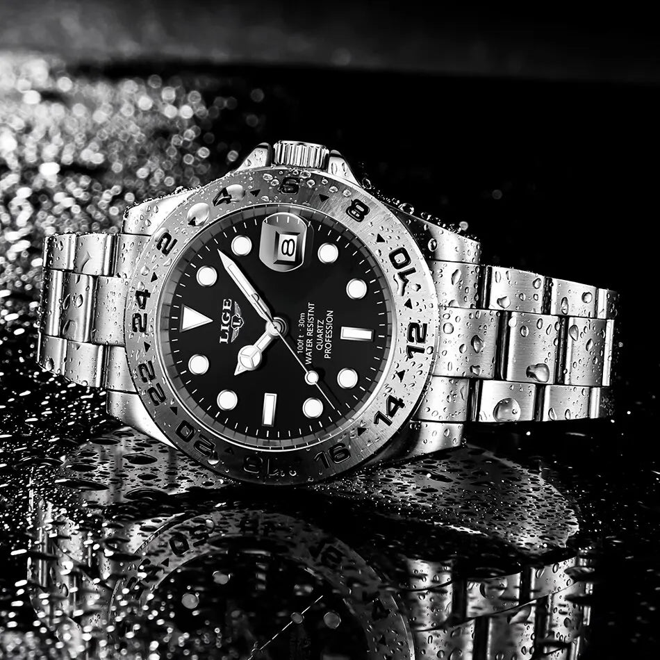 LIGE 2024 Men Watch Stainless Steel Band Date Mens Clock Business Male Watches Waterproof Luxuries Man Wrist Watches for Men