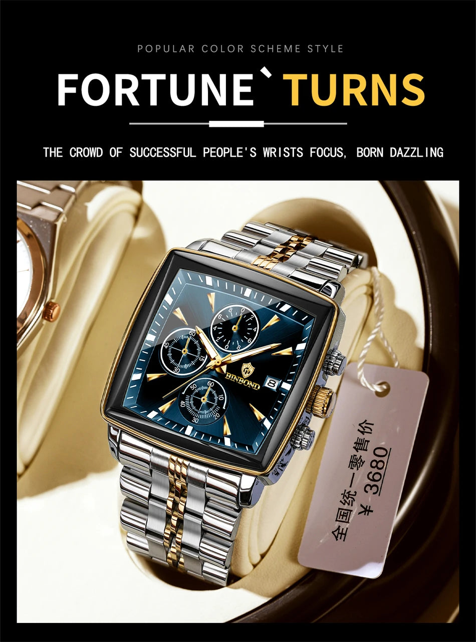 BINBOND Luxury Square Men’s Watch – Bold Design. Built to Perform.