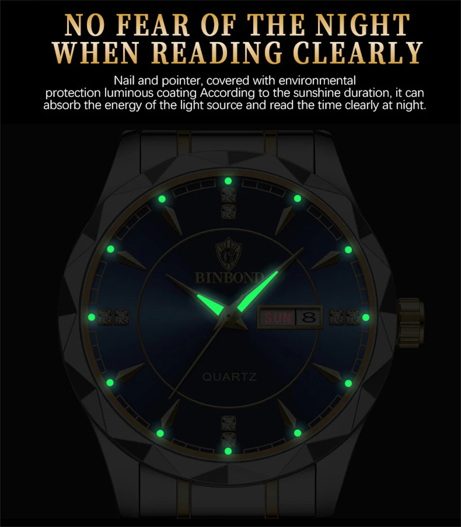 BINBOND Top Brand Luxury Fashion Watch Men Waterproof Week Date Clock Sport Watch Men Quartz Wristwatch
