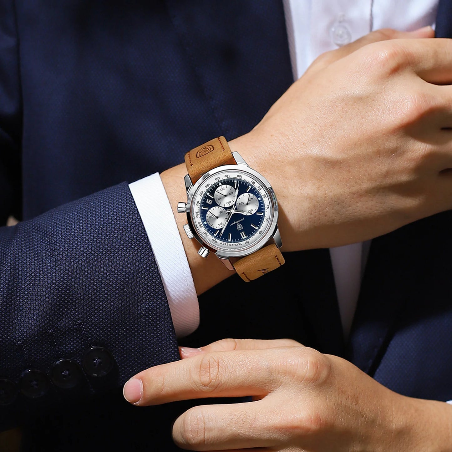 POEDAGAR Luxury Leather Chronograph Watch – Everyday Elegance with Precision
