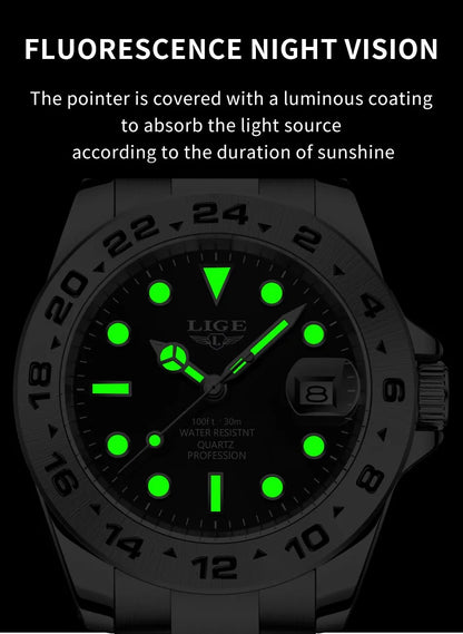 LIGE 2024 Men Watch Stainless Steel Band Date Mens Clock Business Male Watches Waterproof Luxuries Man Wrist Watches for Men
