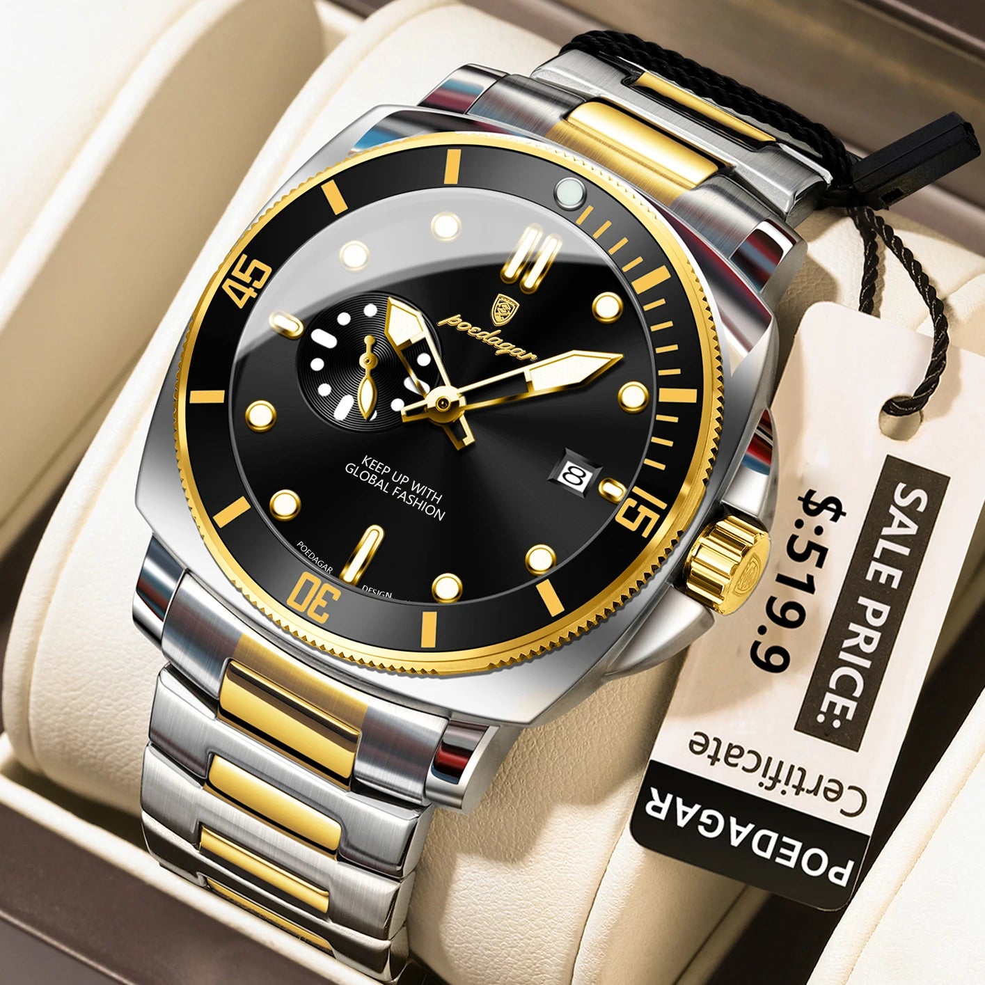 POEDAGAR Luxury Sports Man Wristwatch Luminous Waterproof Date Watch For Men Business Stainless Steel Quartz Men's Watches Reloj