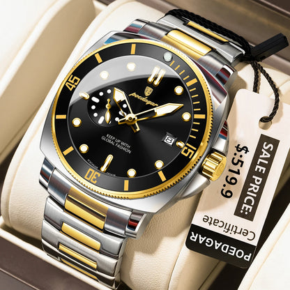 POEDAGAR Luxury Sports Man Wristwatch Luminous Waterproof Date Watch For Men Business Stainless Steel Quartz Men's Watches Reloj